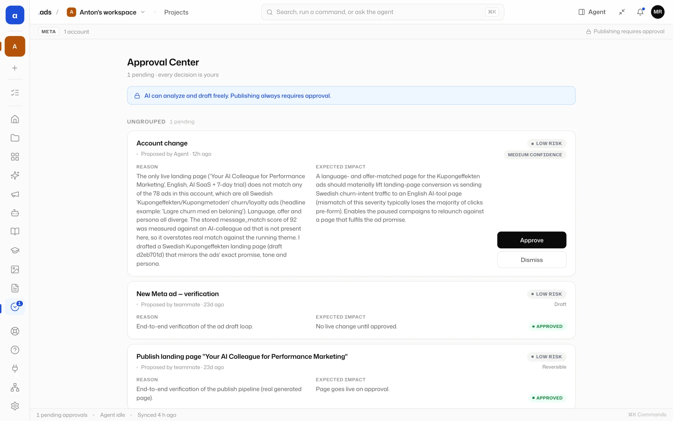 Approval Center in ads by dotstack